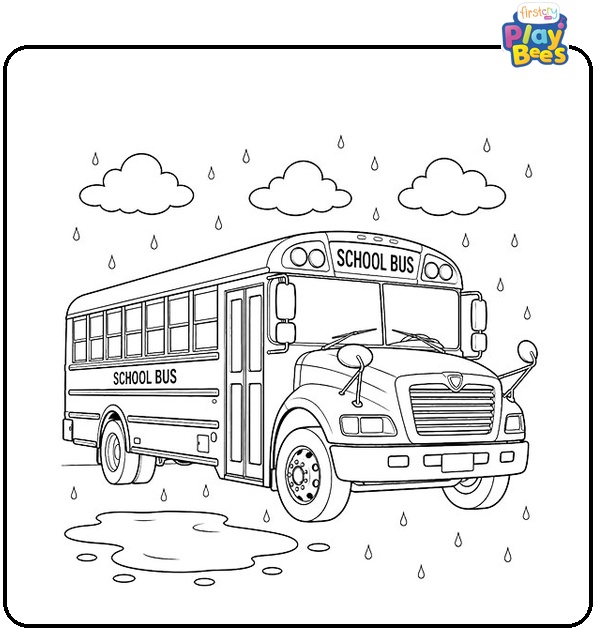 School Bus in the Rain Coloring Page School Bus in the Rain Coloring Page