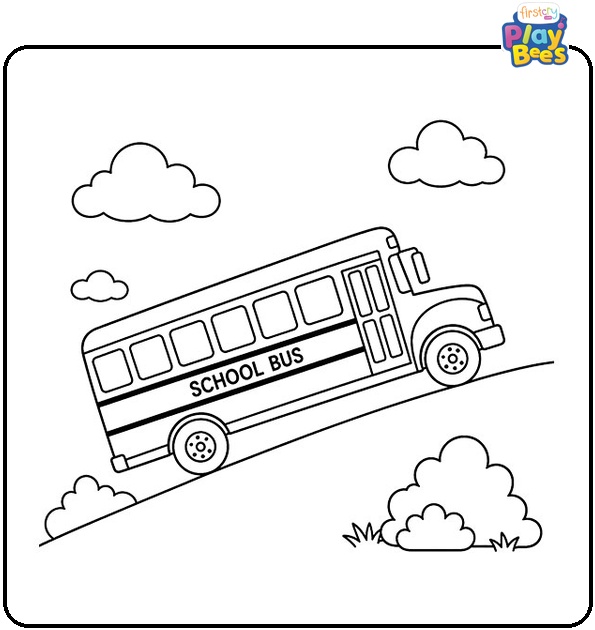 School Bus on Hill Coloring Page School Bus on Hill Coloring Page
