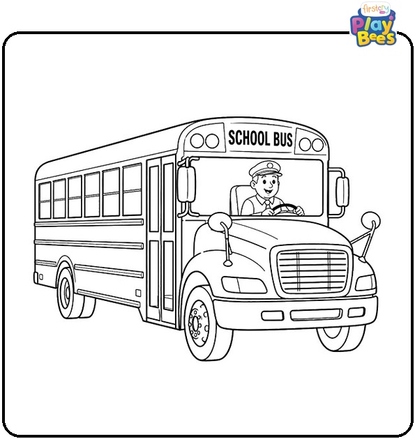 School Bus with Driver Coloring Page School Bus with Driver Coloring Page