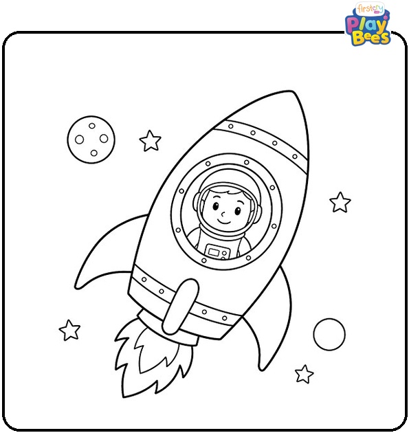 Simple Astronaut in a Rocket Coloring Page Simple Astronaut in a Rocket Coloring Page