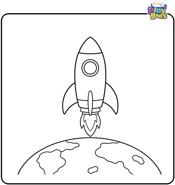 Simple Rocket Above Earth Coloring Page Simple Rocket Above Earth Coloring Page