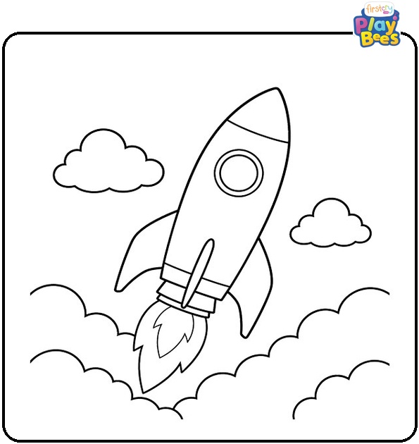 Simple Rocket Flying Through Clouds Coloring Page Simple Rocket Flying Through Clouds Coloring Page