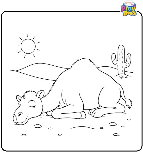 Sleeping Camel in Desert Coloring Page