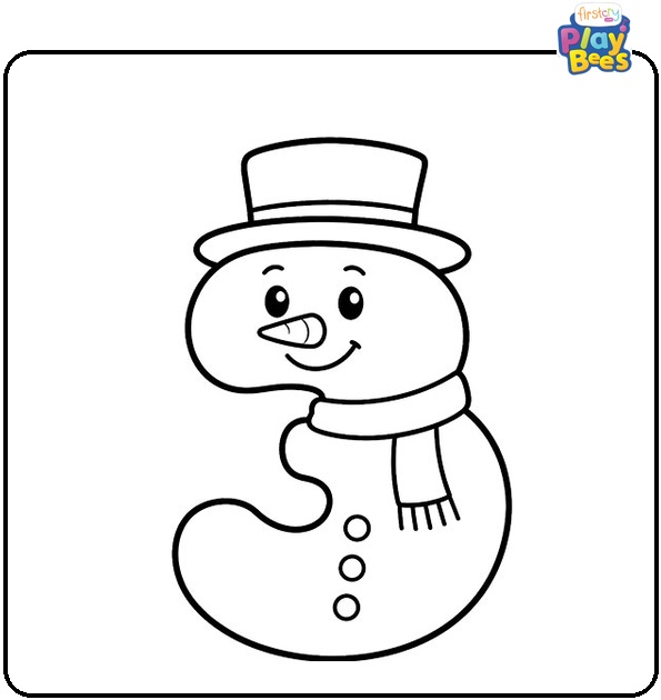 Snowman-Shaped Number 3 Coloring Page