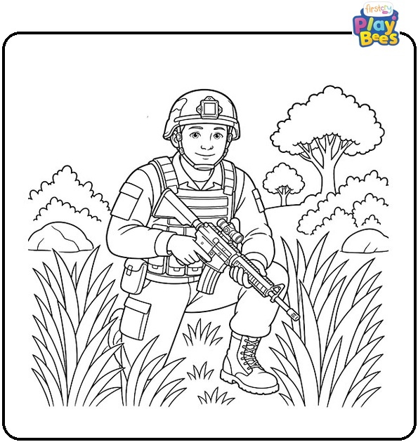 Soldier Hidden in Grass Coloring Page Soldier Hidden in Grass Coloring Page