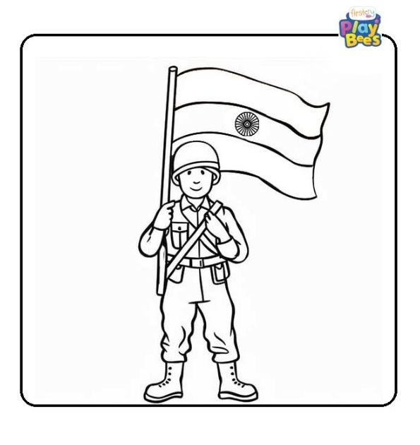Soldier Holding India Flag Coloring Page Soldier Holding India Flag Coloring Page