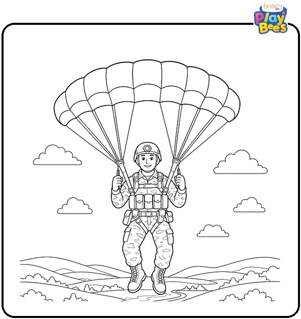 Soldier Jumping with Parachute Coloring Page Soldier Jumping with Parachute Coloring Page