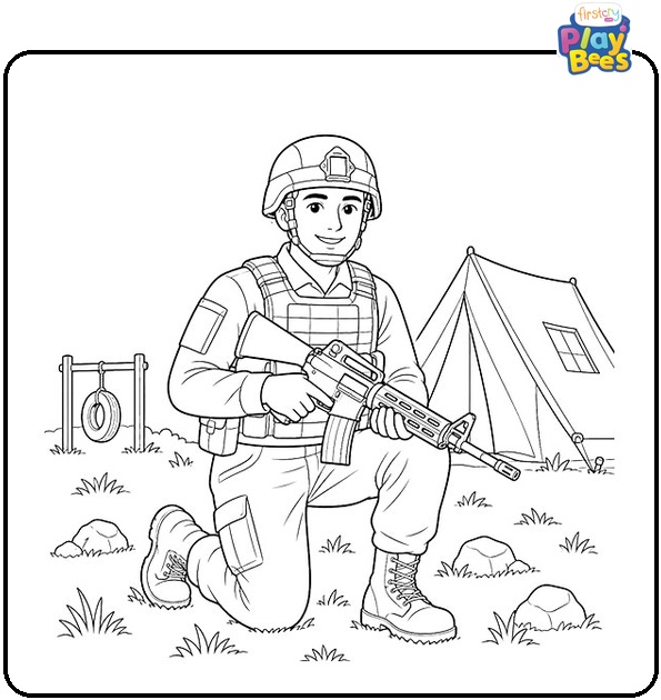 Soldier Kneeling with Gun Coloring Page Soldier Kneeling with Gun Coloring Page