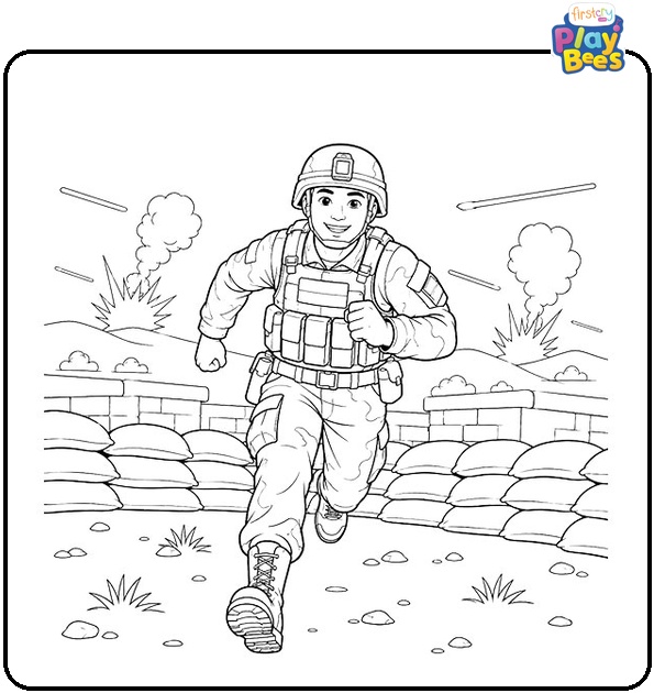 Soldier Running in Crossfire Coloring Page Soldier Running in Crossfire Coloring Page