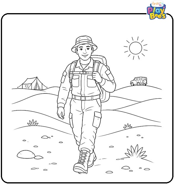 Soldier Walking on Desert Dunes Coloring Page Soldier Walking on Desert Dunes Coloring Page