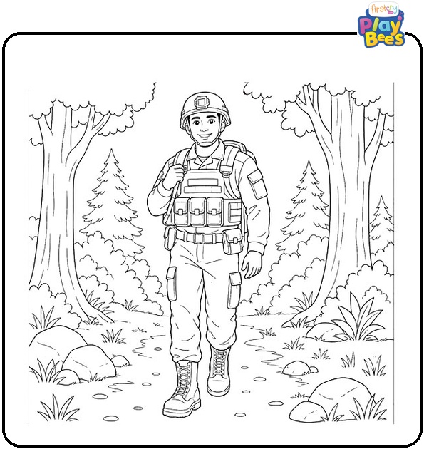 Soldier in Forest Coloring Page Soldier in Forest Coloring Page