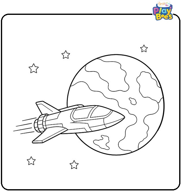 Spaceship Flying Past a Planet Coloring Page Spaceship Flying Past a Planet Coloring Page