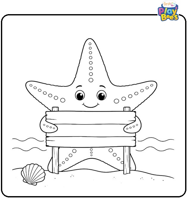 Starfish Holding Beach Sign Coloring Page Starfish Holding Beach Sign Coloring Page