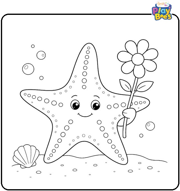 Starfish Holding Flower Coloring Page Starfish Holding Flower Coloring Page