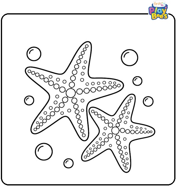 Starfish Pair with Bubbles Coloring Page Starfish Pair with Bubbles Coloring Page