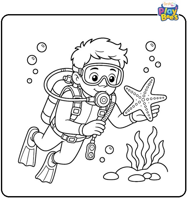 Starfish Scuba Diver Coloring Page Starfish Scuba Diver Coloring Page