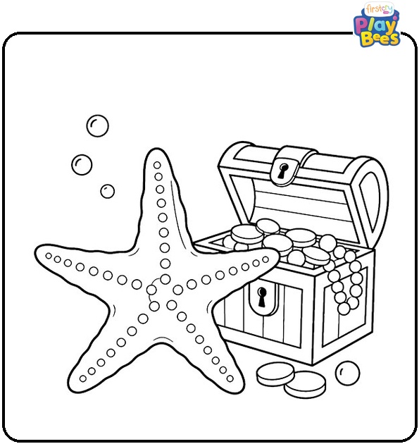 Starfish and Treasure Chest Coloring Page Starfish and Treasure Chest Coloring Page