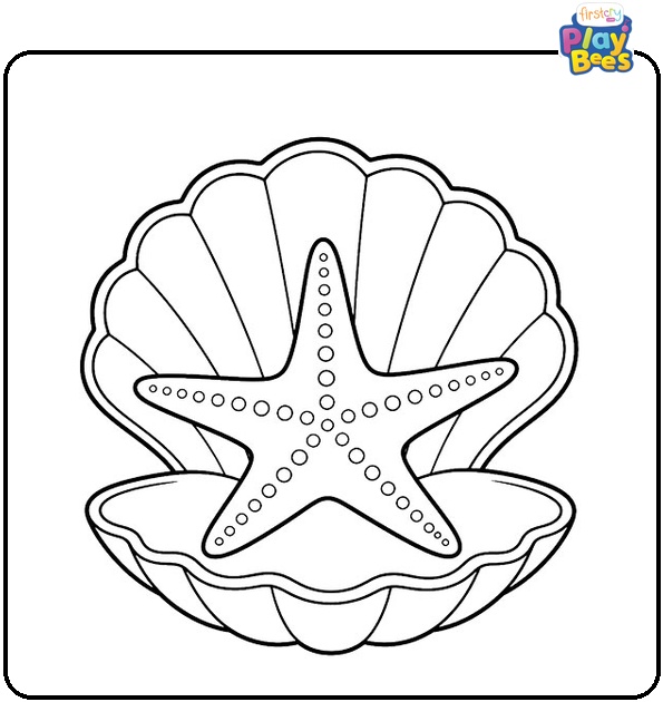 Starfish in Seashell Coloring Page Starfish in Seashell Coloring Page