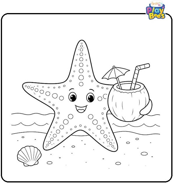 Starfish with Coconut Drink Coloring Page Starfish with Coconut Drink Coloring Page