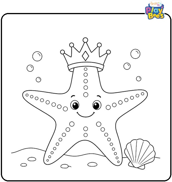 Starfish with Crown Coloring Page Starfish with Crown Coloring Page