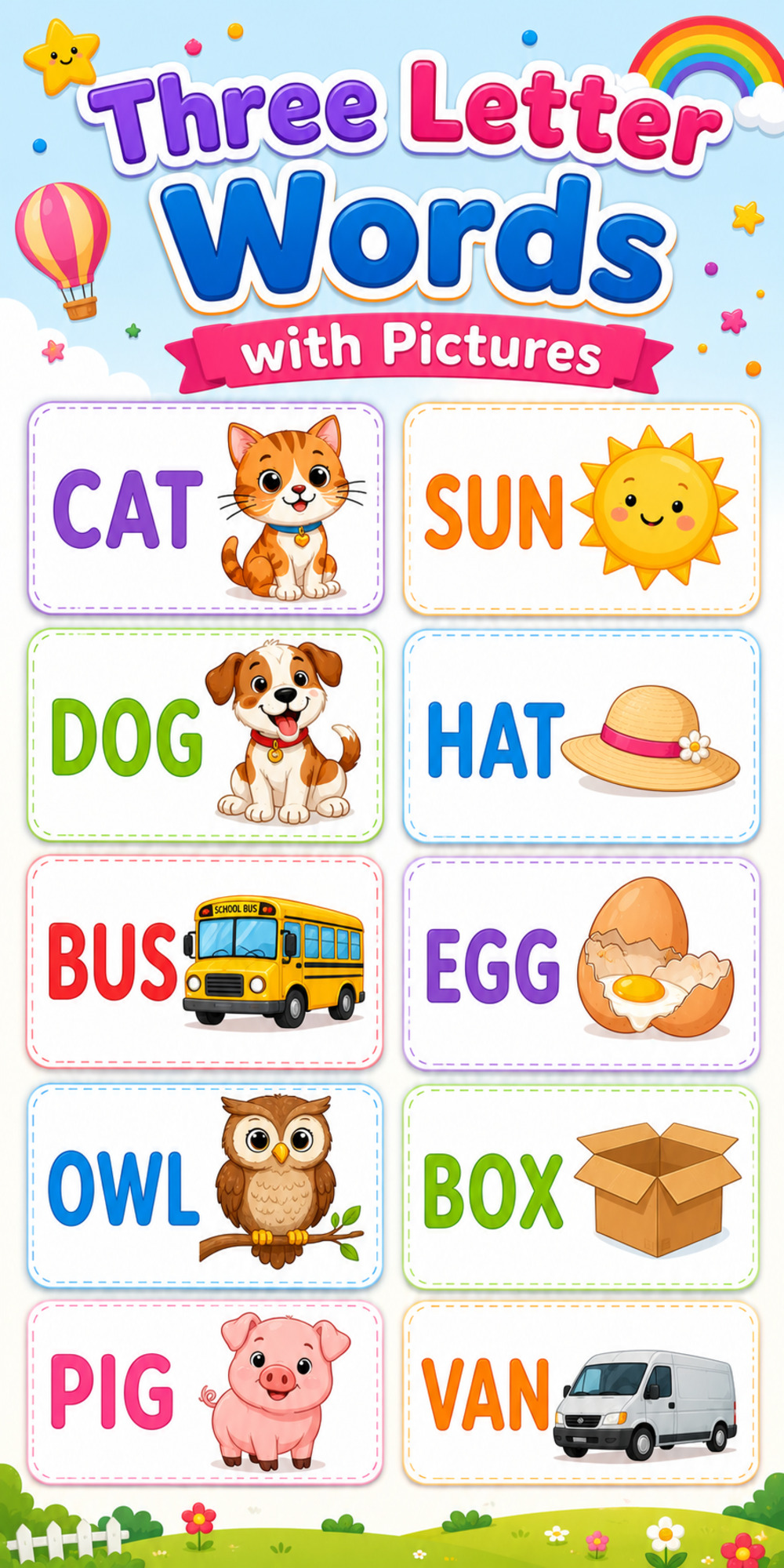 Three Letter Words with Pictures