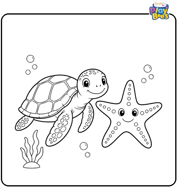 Turtle and Starfish Coloring Page Turtle and Starfish Coloring Page