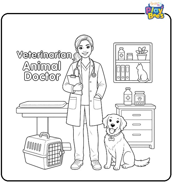 Veterinarian (Animal Doctor) Coloring Page Veterinarian (Animal Doctor) Coloring Page