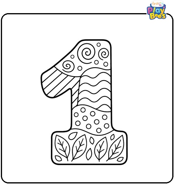 Zentangle Number 1 Coloring Page