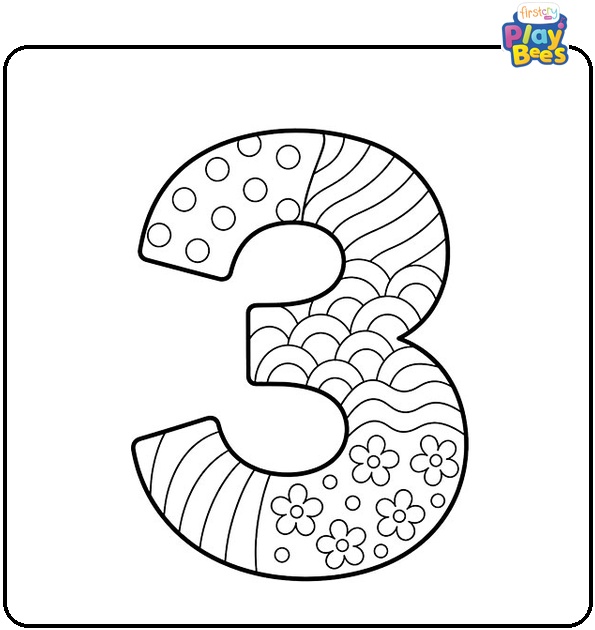 Zentangle Number 3 Coloring Page