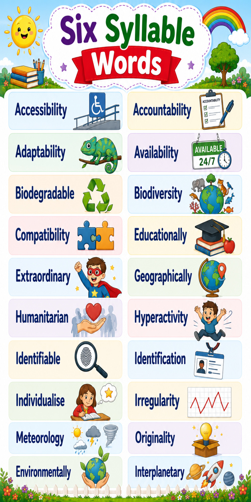 6 Syllable Picture Words 6 Syllable Picture Words