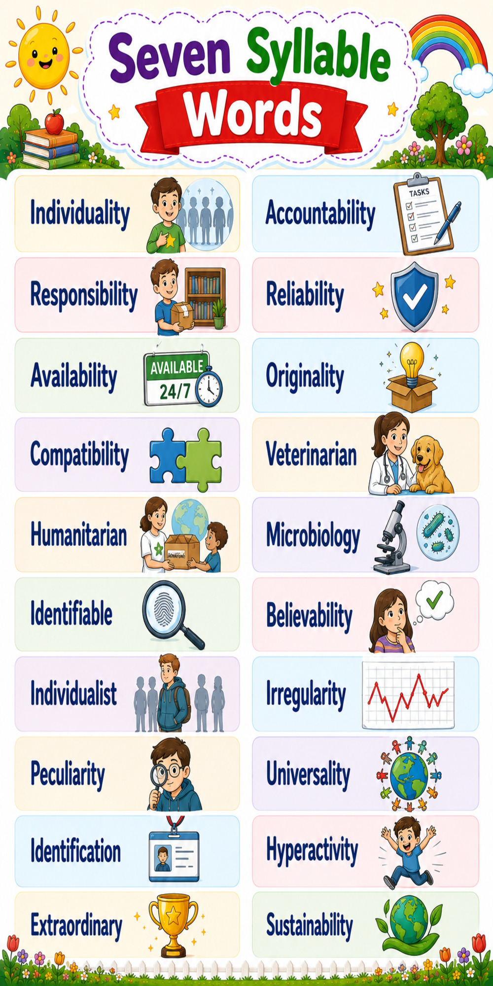 6 Syllable Picture Words 7 Syllable Picture Words