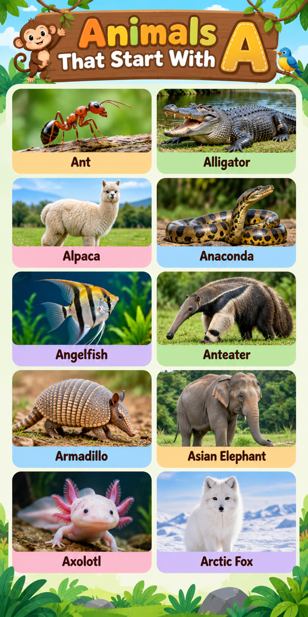 Infographic - Animals Starting With Letter A