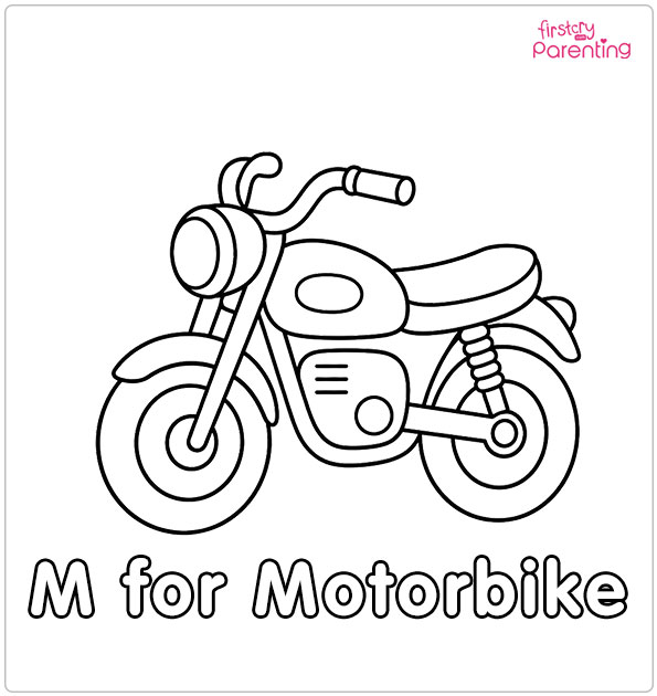 M for Motorbike Coloring Page M for Motorbike Coloring Page