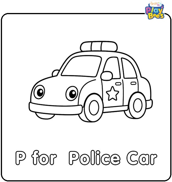 P for Police Car Coloring Page P for Police Car Coloring Page