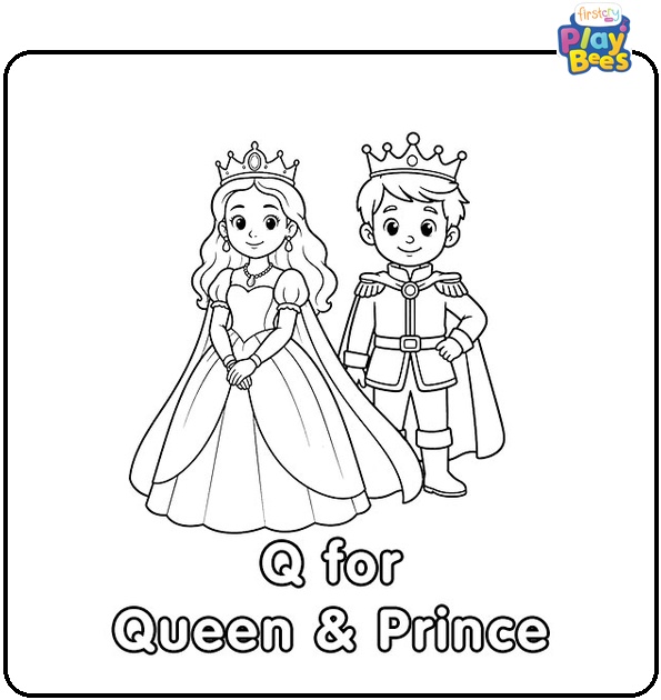 Q for Queen and Prince Coloring Page