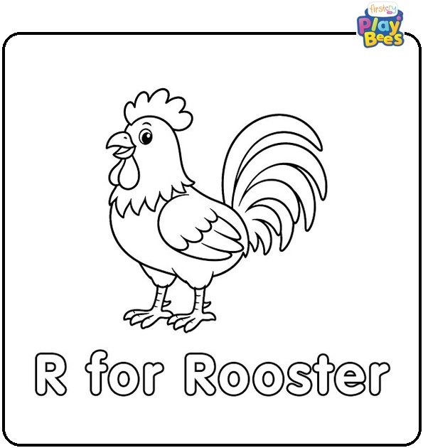 R for Rooster Coloring Page