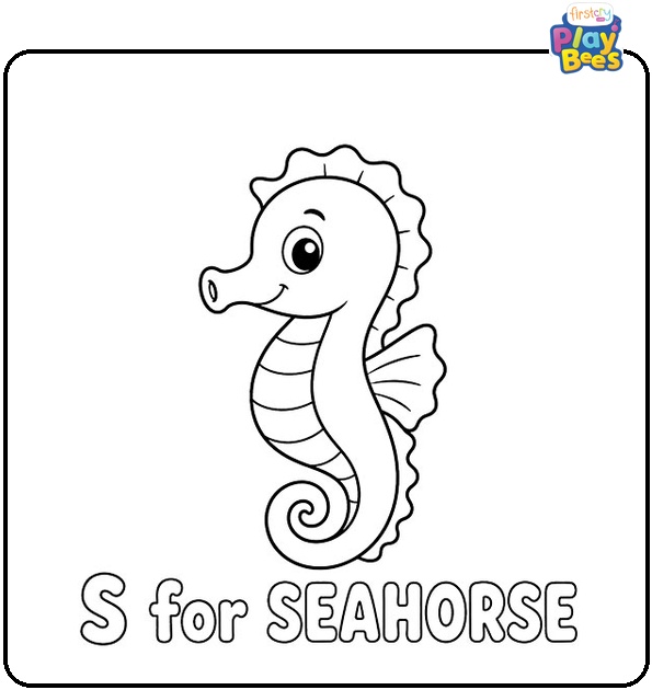 S for Seahorse Coloring Page