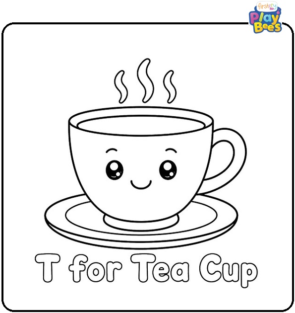 T for Tea Cup Coloring Page