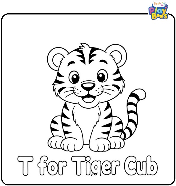 T for Tiger Cub Coloring Page