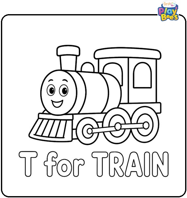 T for Train Coloring Page