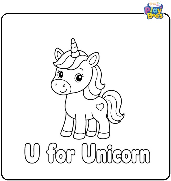 U for Unicorn Coloring Page