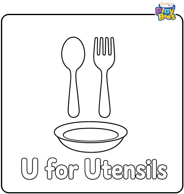 U for Utensils Coloring Page