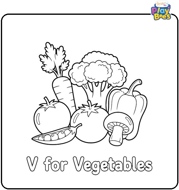 V for Vegetables Coloring Page
