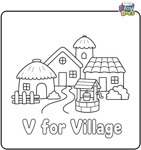 V for Village Coloring Page
