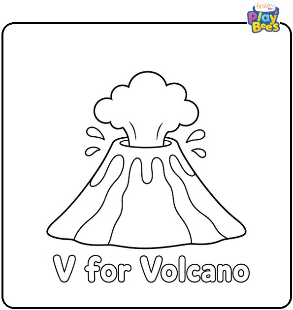 V for Volcano Coloring Page