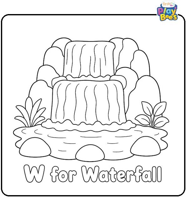 W for Waterfall Coloring Page