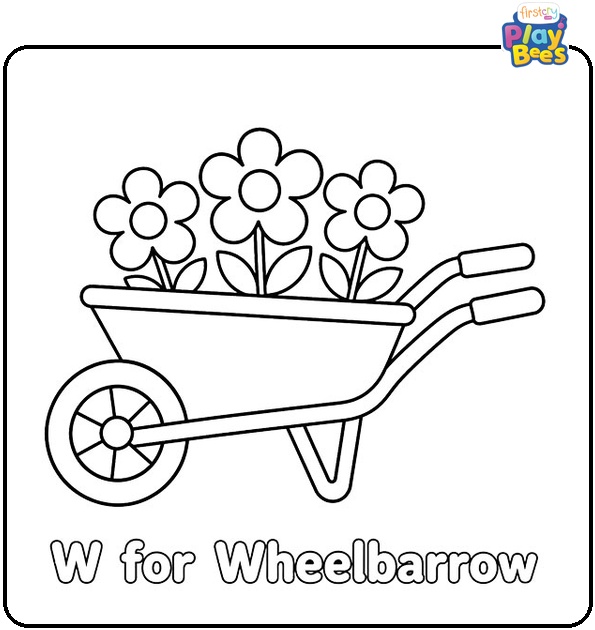 W for Wheelbarrow Coloring Page