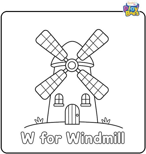 W for Windmill Coloring Page