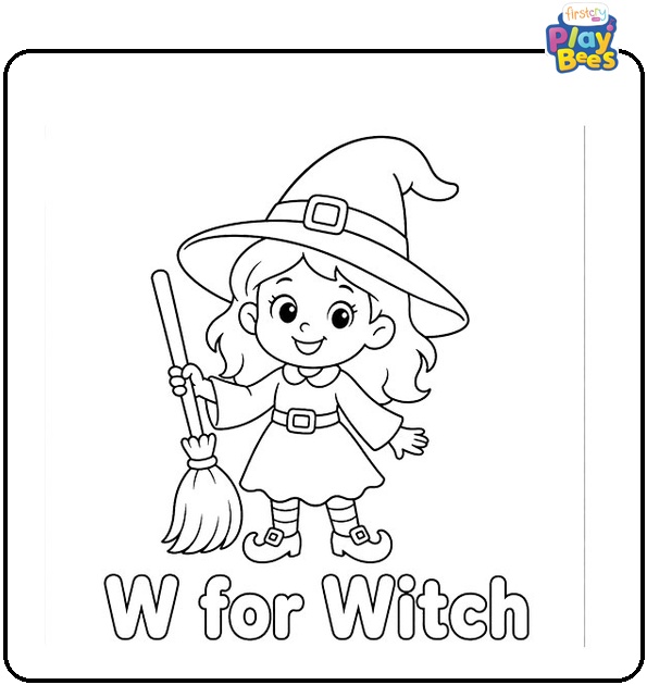 W for Witch Coloring Page