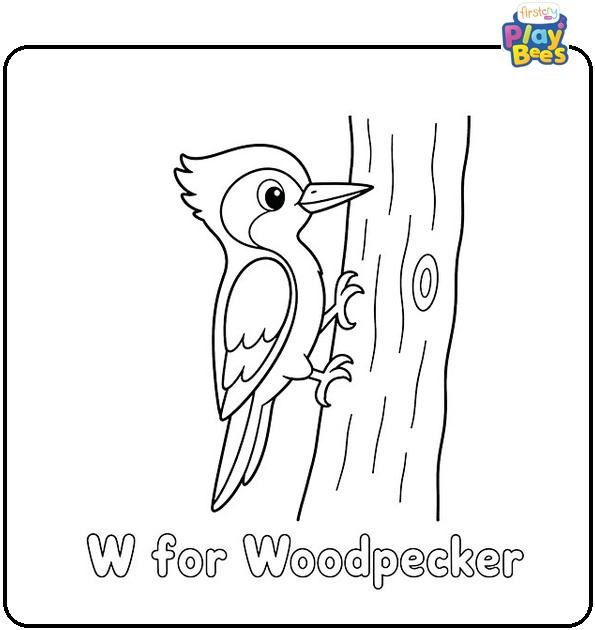 W for Woodpecker Coloring Page